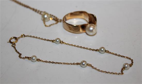 Cultured pearl ring & bracelet pendant